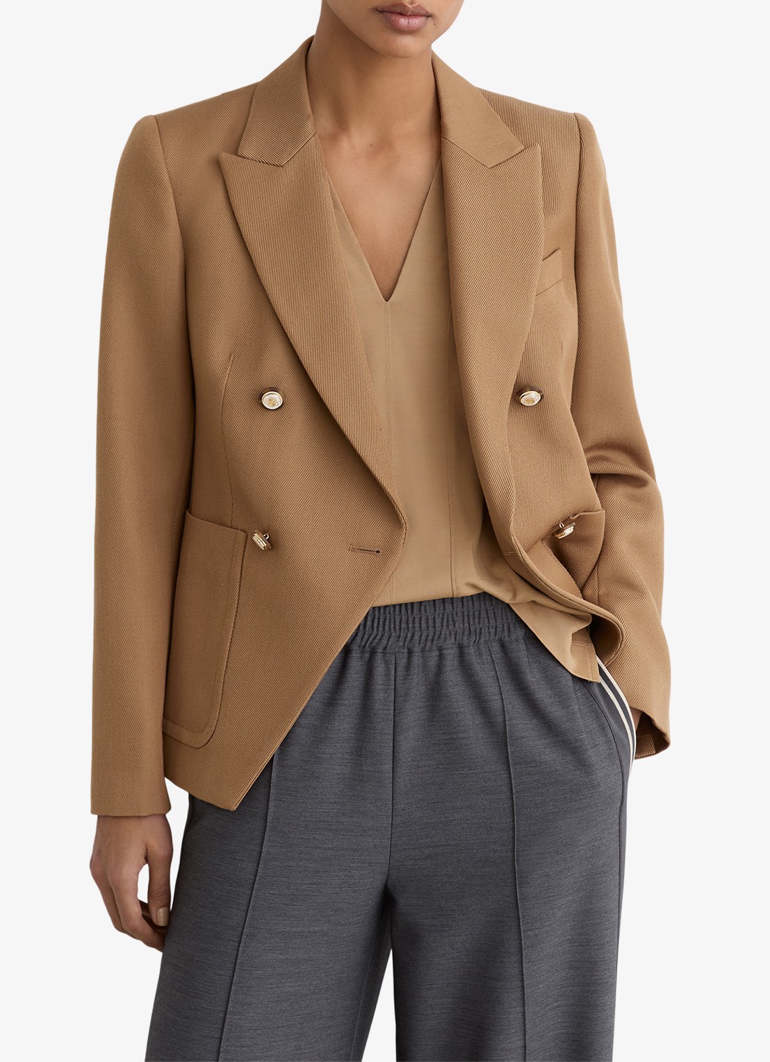 Reiss Gigi double-breasted blazer in wolblend met steekzakken - detail 4 camel