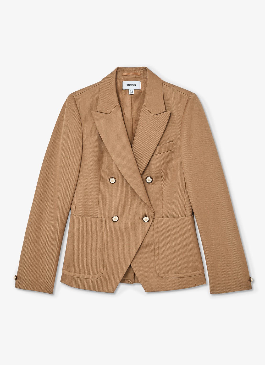Reiss Gigi double-breasted blazer in wolblend met steekzakken - voorkant 2 camel