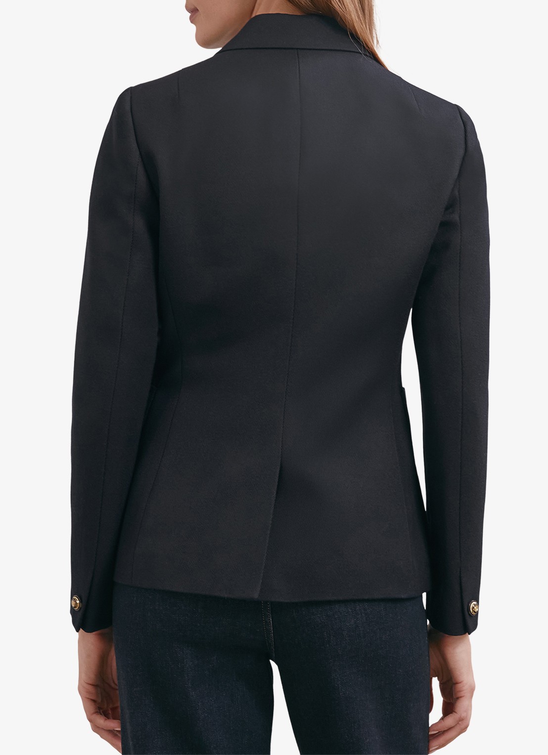 Reiss Gigi double-breasted blazer in wolblend met steekzakken - achterkant donkerblauw