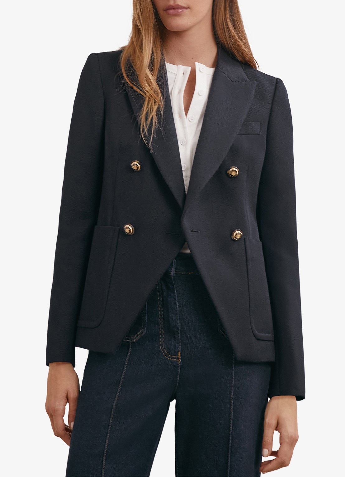 Reiss Gigi double-breasted blazer in wolblend met steekzakken - detail 2 donkerblauw