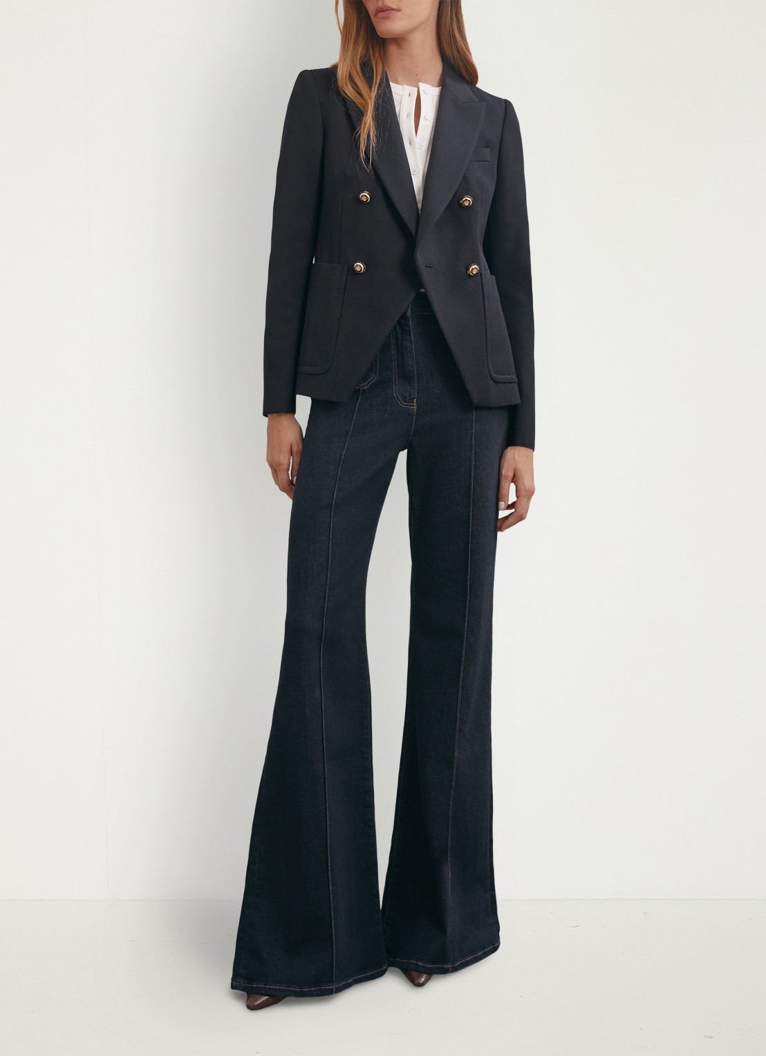 Reiss Gigi double-breasted blazer in wolblend met steekzakken - voorkant 6 donkerblauw