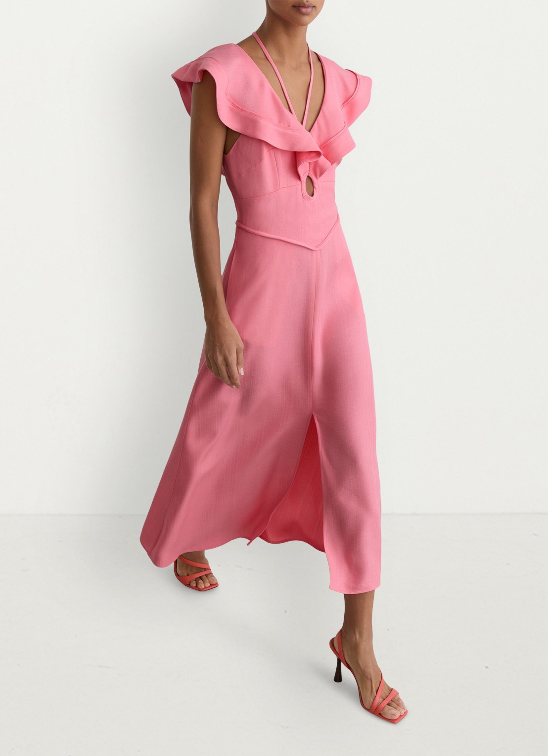 Reiss Giselle midi jurk met split en cut-out detail - detail roze