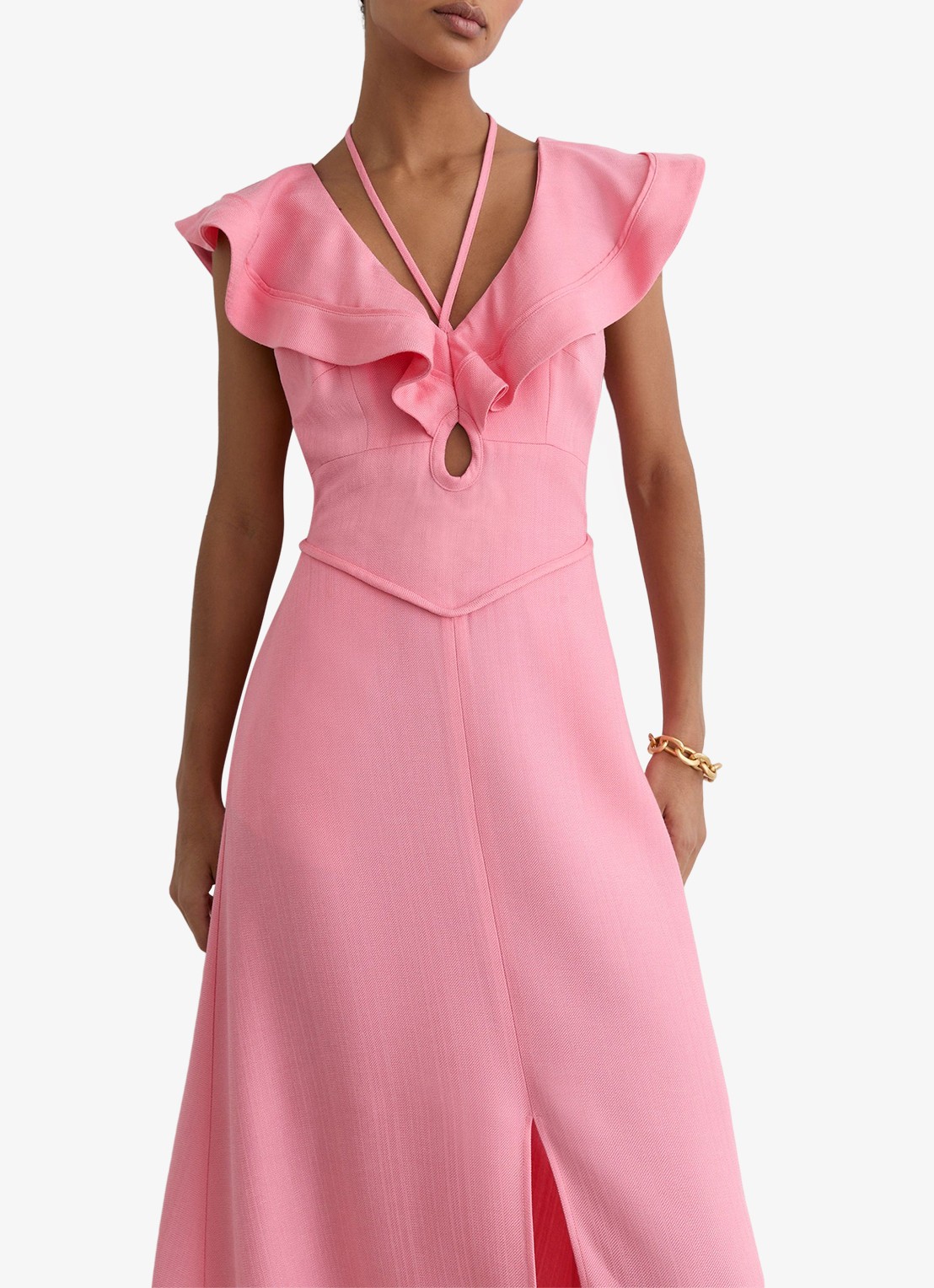 Reiss Giselle midi jurk met split en cut-out detail - detail 4 roze