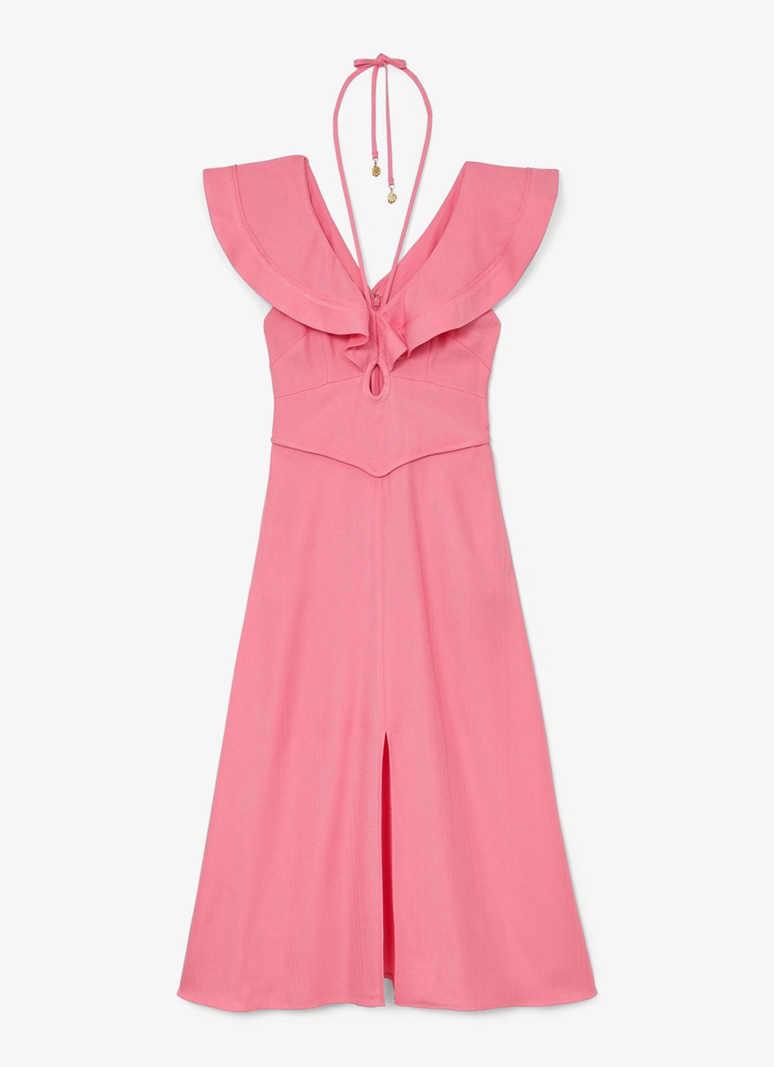 Reiss Giselle midi jurk met split en cut-out detail - voorkant 6 roze