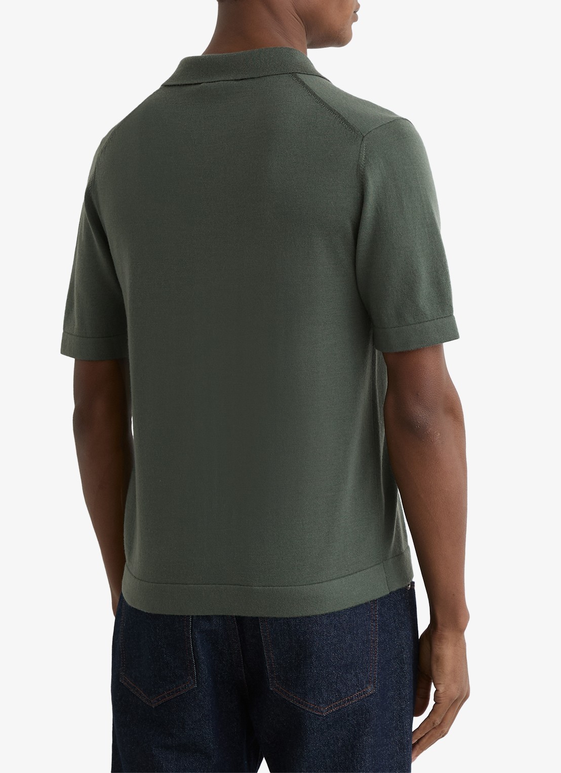 Reiss Grafton fijngebreid overhemd van merino wol - achterkant kale green / groen