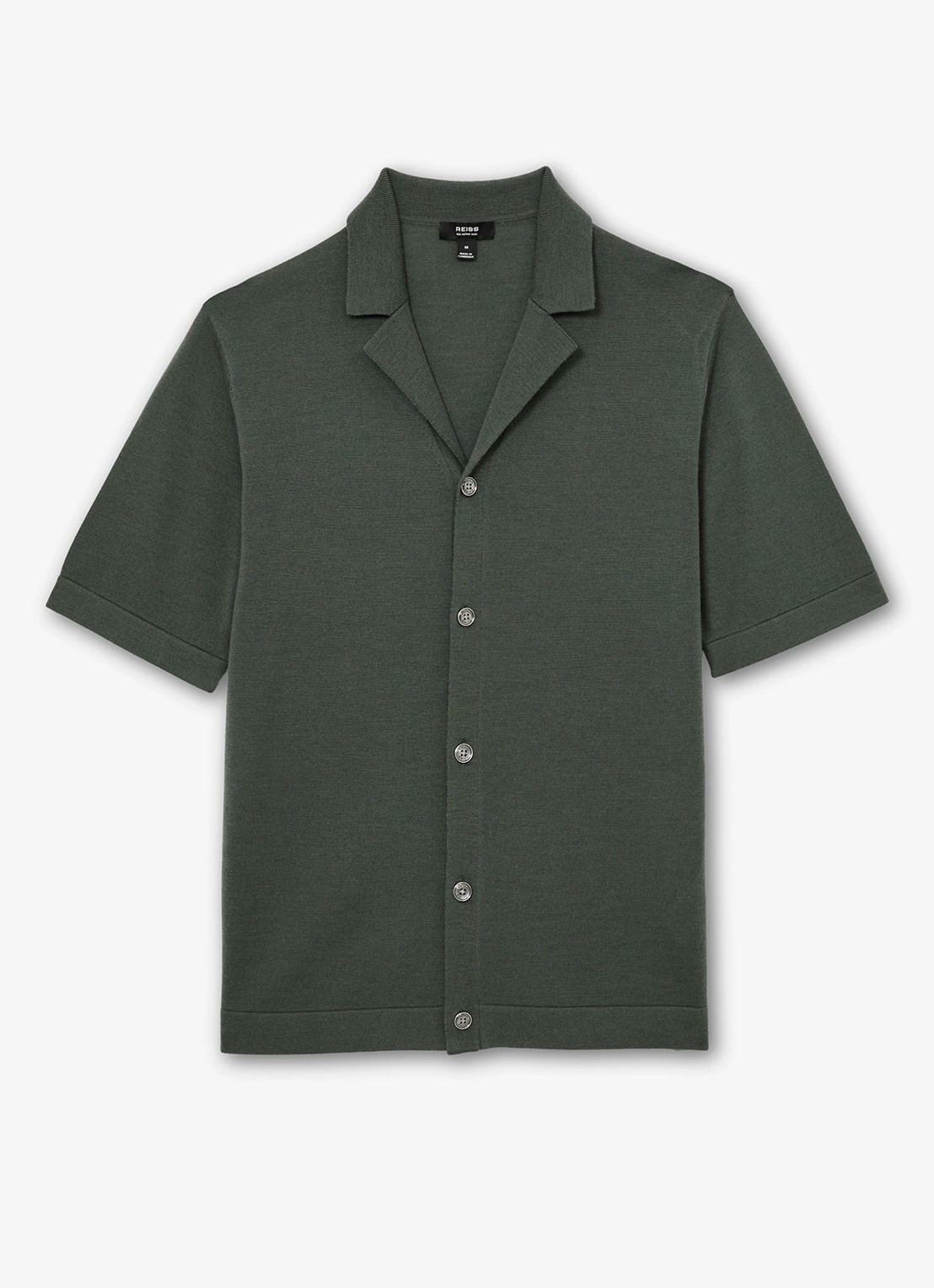 Reiss Grafton fijngebreid overhemd van merino wol - voorkant 2 kale green / groen