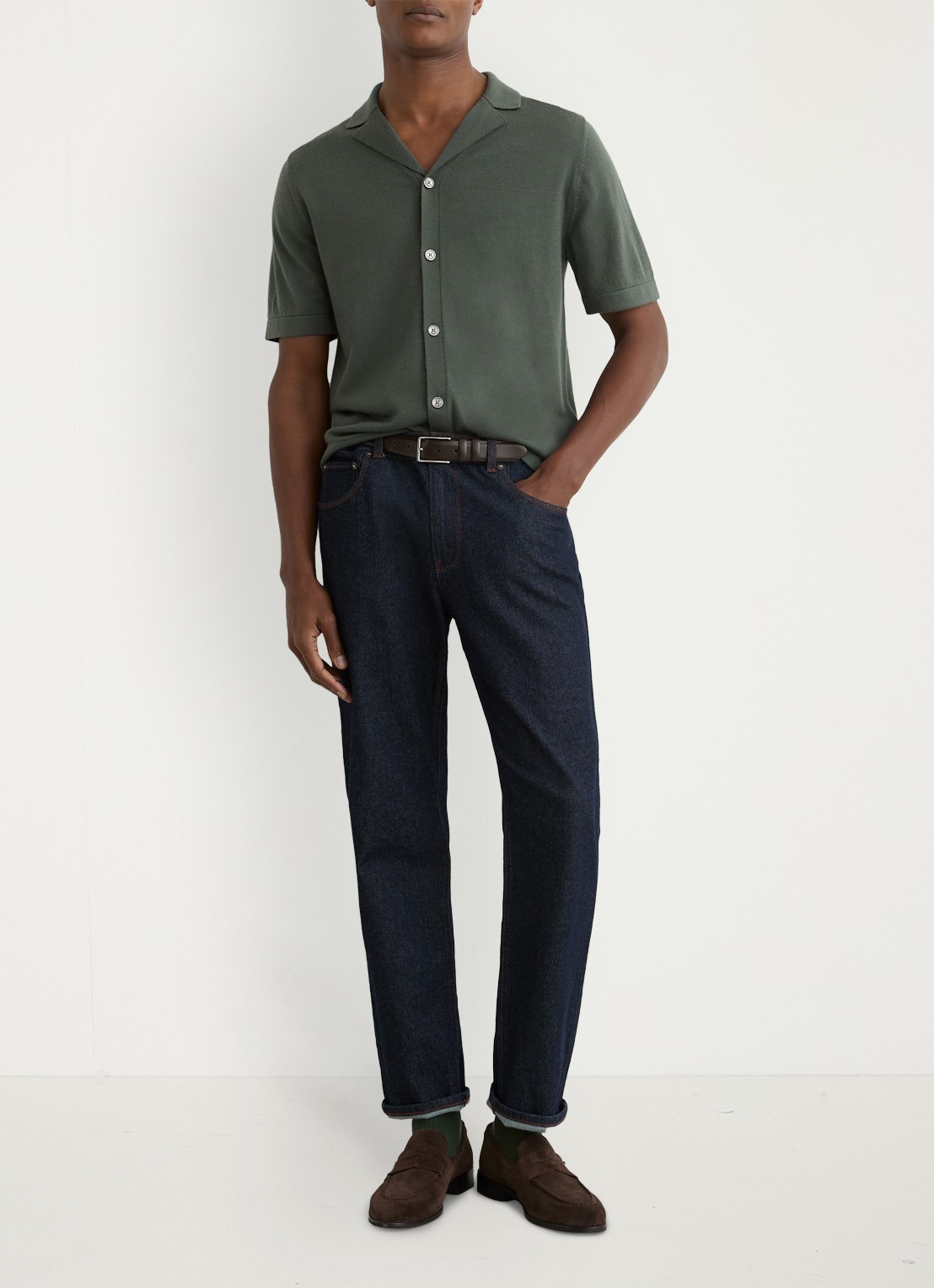 Reiss Grafton fijngebreid overhemd van merino wol - voorkant 3 kale green / groen