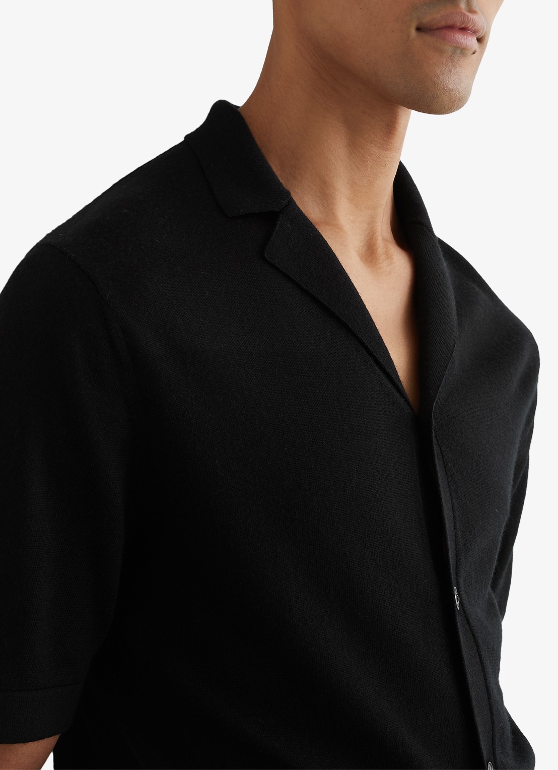 Reiss Grafton fijngebreid overhemd van merino wol - detail 2 black / zwart