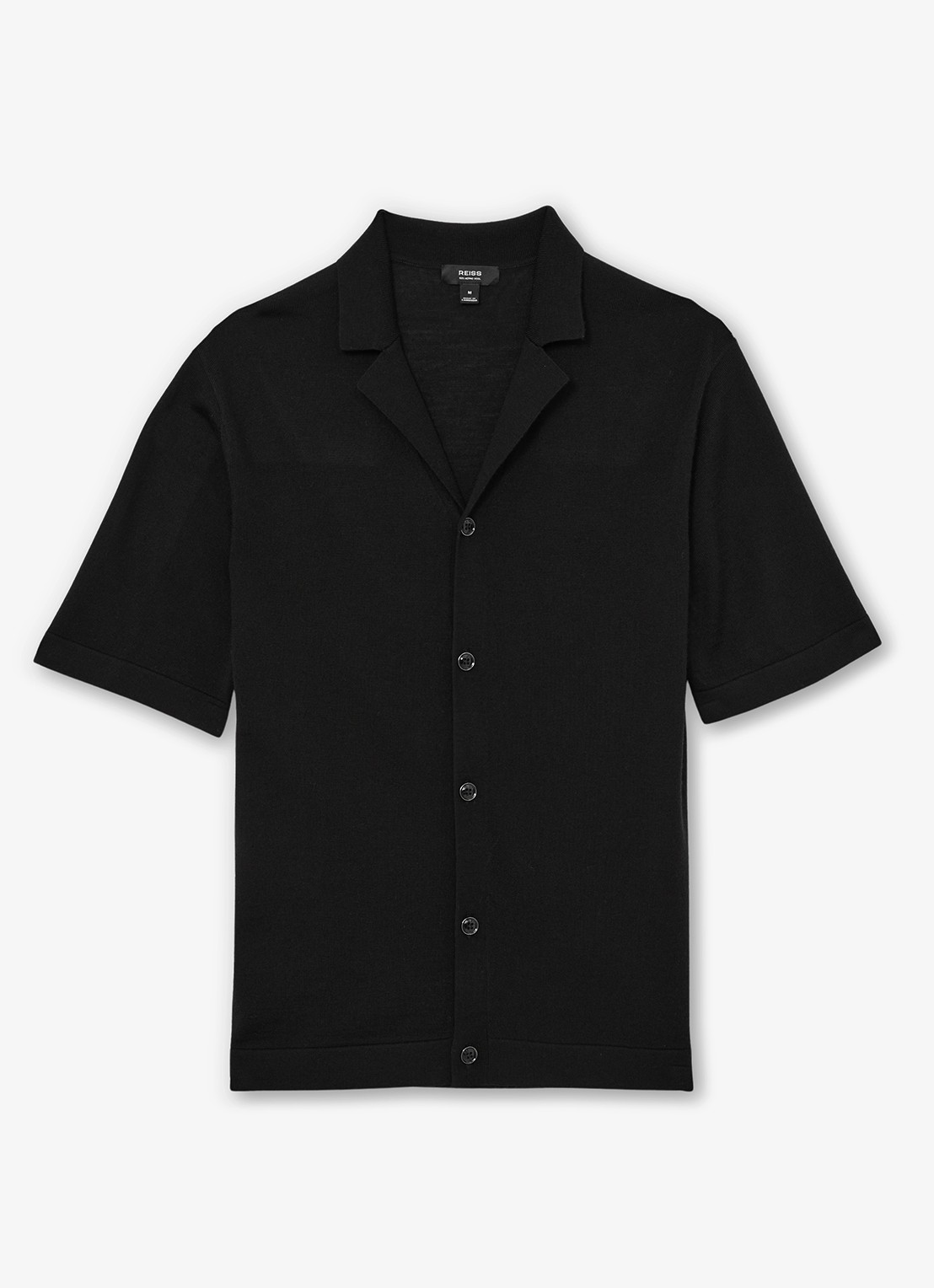 Reiss Grafton fijngebreid overhemd van merino wol - voorkant 4 black / zwart