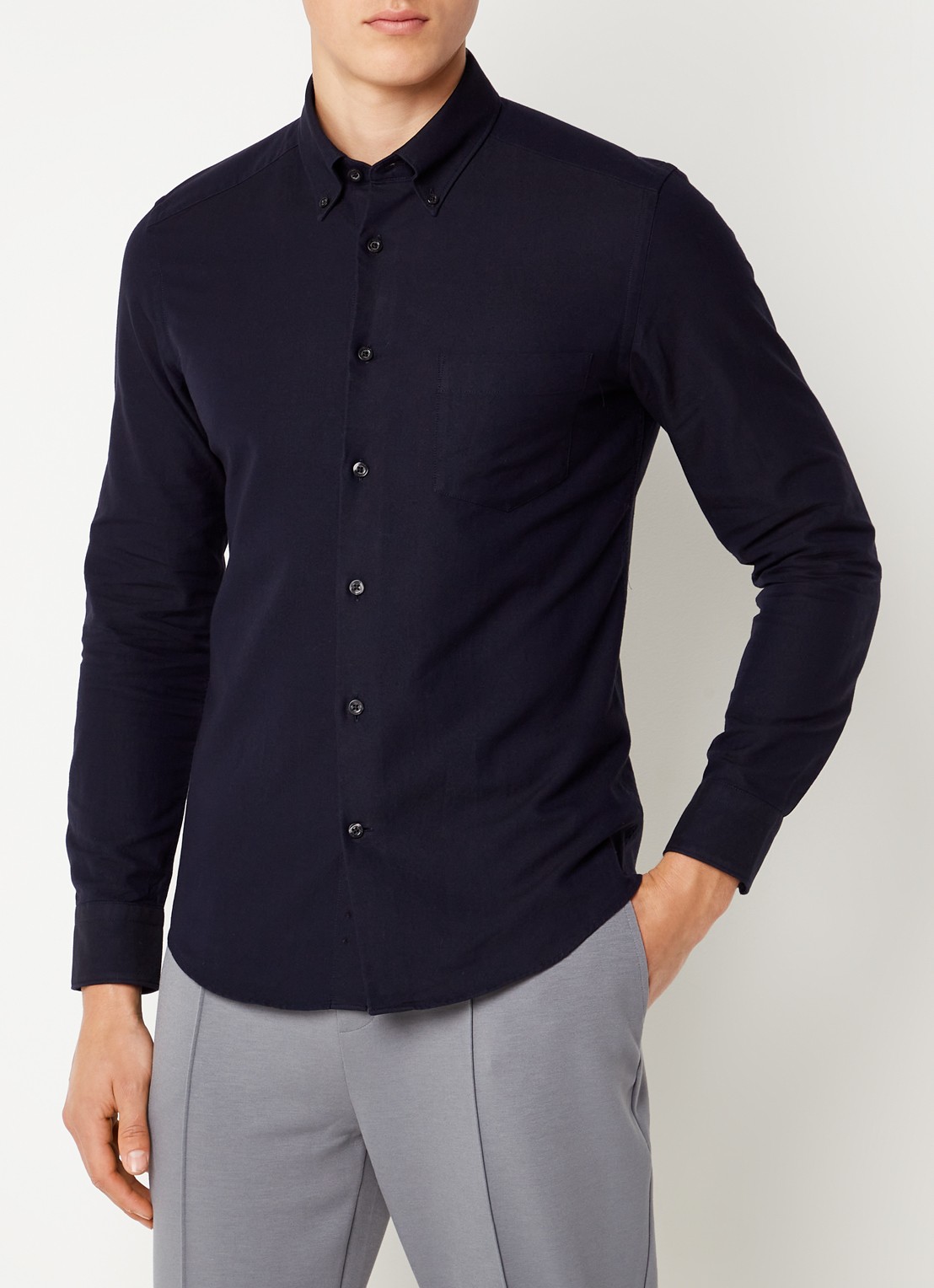 Reiss Greenwich slim fit overhemd met borstzak - detail 2 donkerblauw