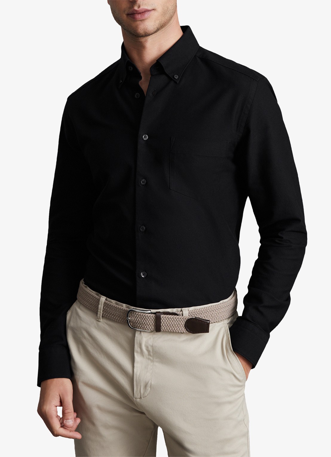 Reiss Greenwich slim fit overhemd met borstzak - detail black / zwart
