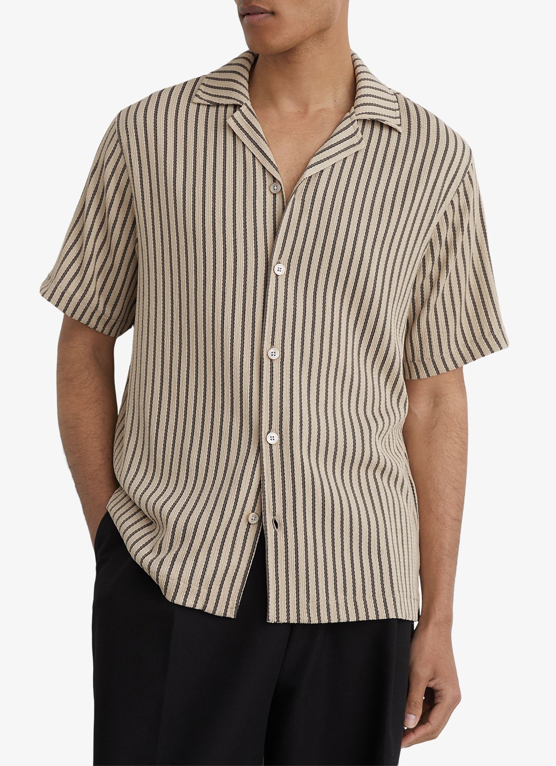 Reiss Griff regular fit overhemd met streepprint - detail donkergrijs
