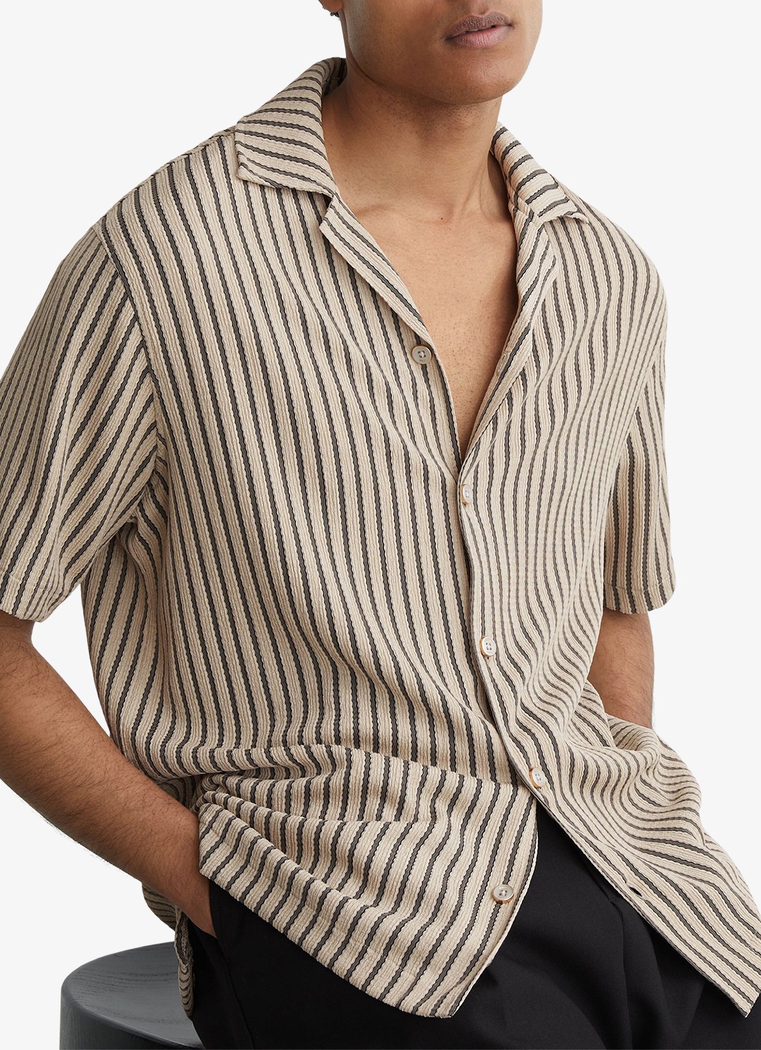 Reiss Griff regular fit overhemd met streepprint - detail 4 donkergrijs
