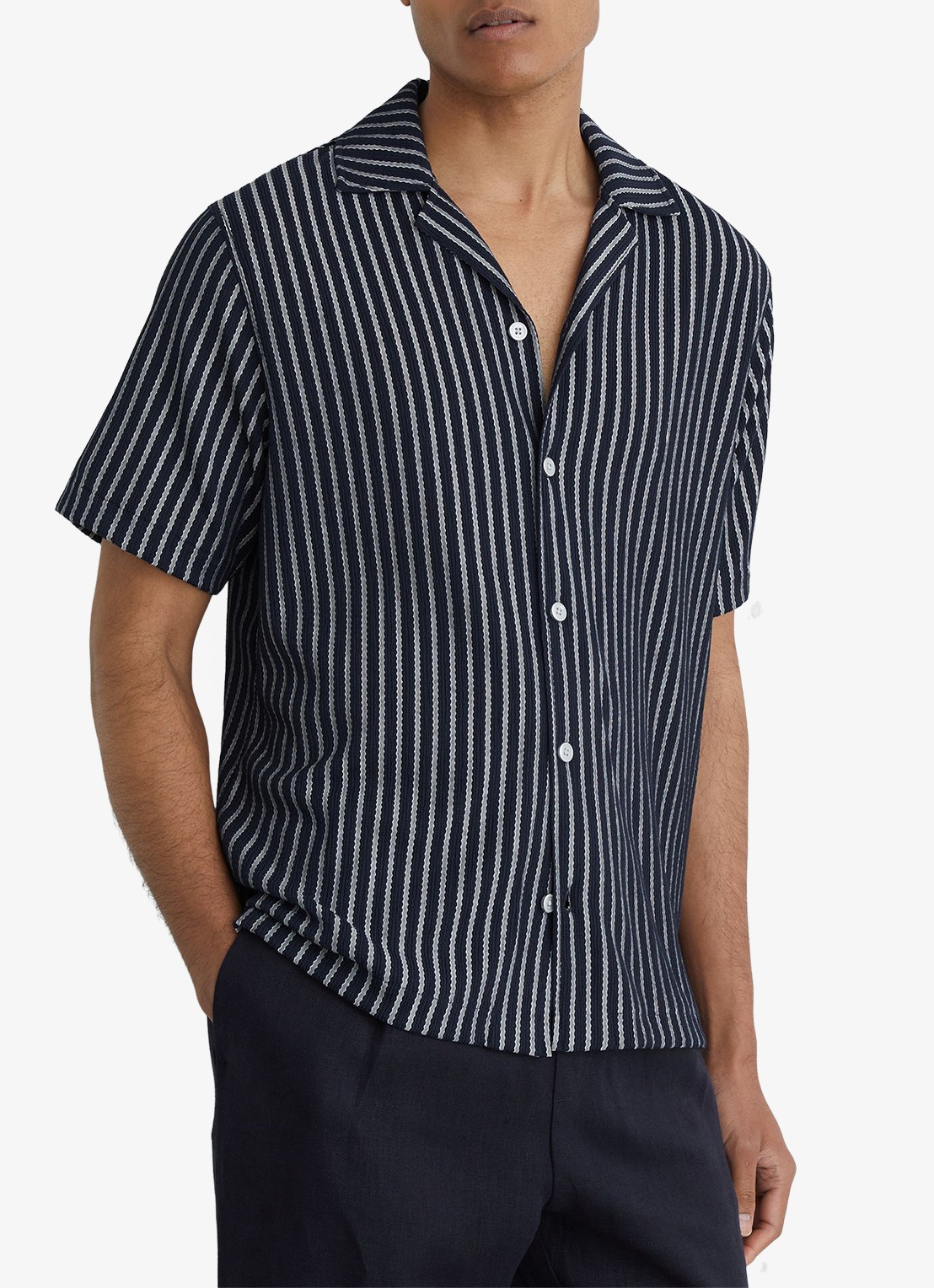 Reiss Griff regular fit overhemd met streepprint - detail 4 donkerblauw