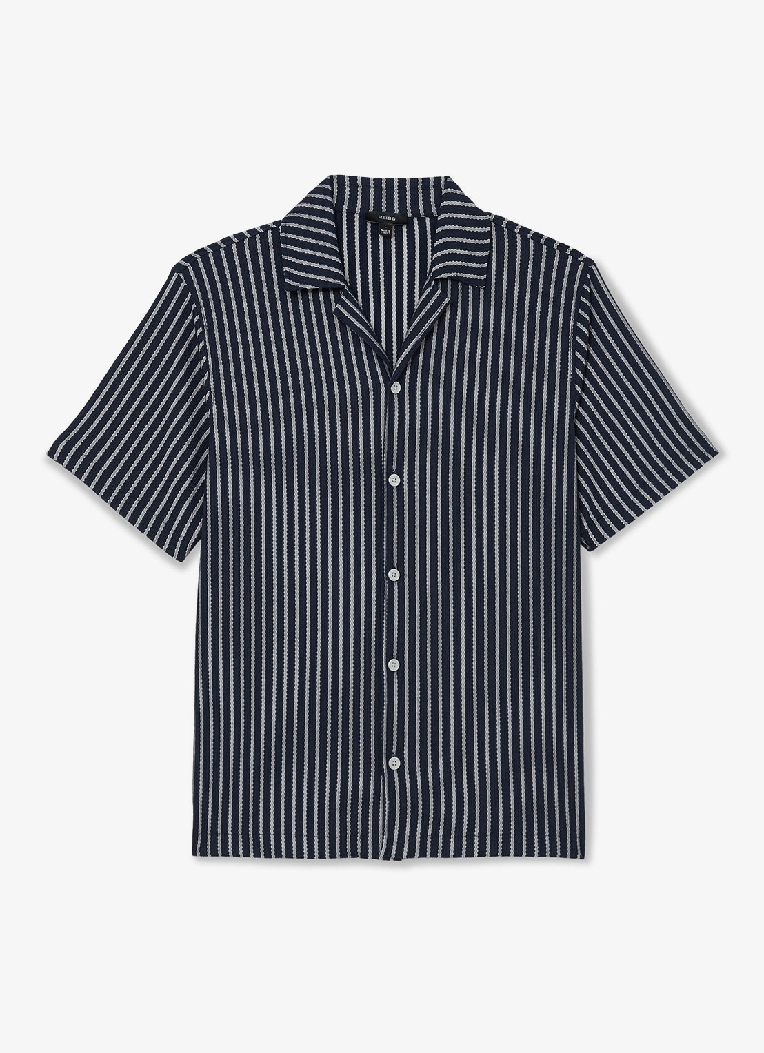 Reiss Griff regular fit overhemd met streepprint - voorkant donkerblauw