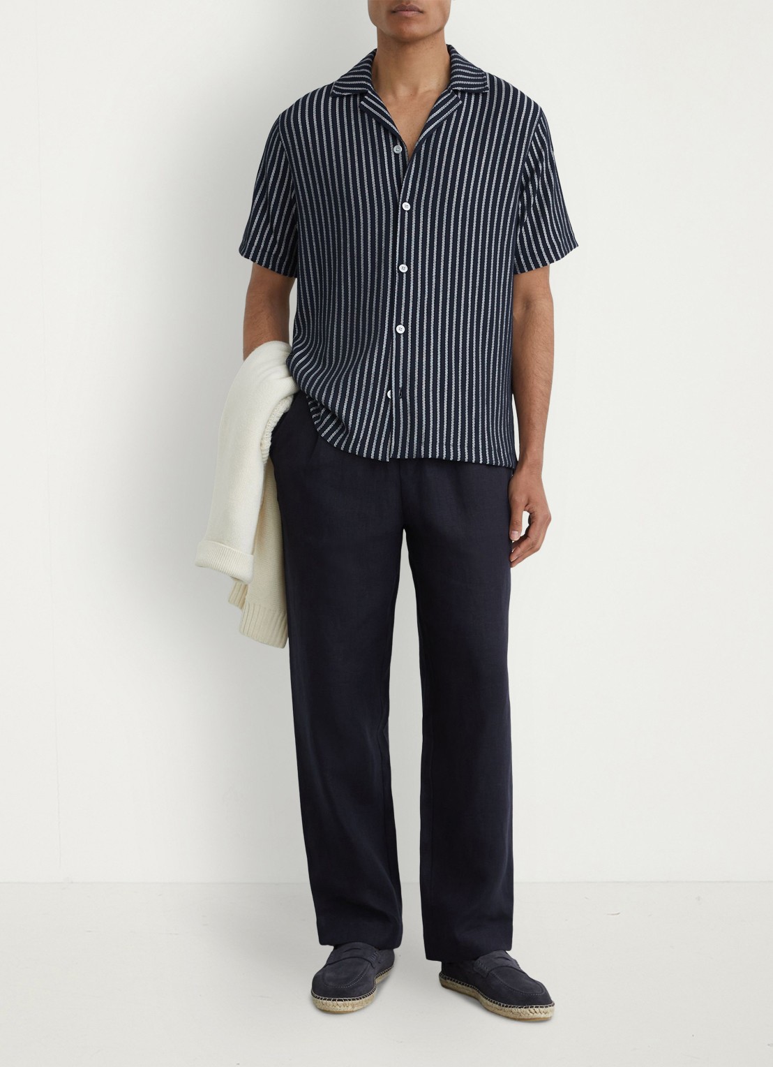 Reiss Griff regular fit overhemd met streepprint - voorkant 2 donkerblauw