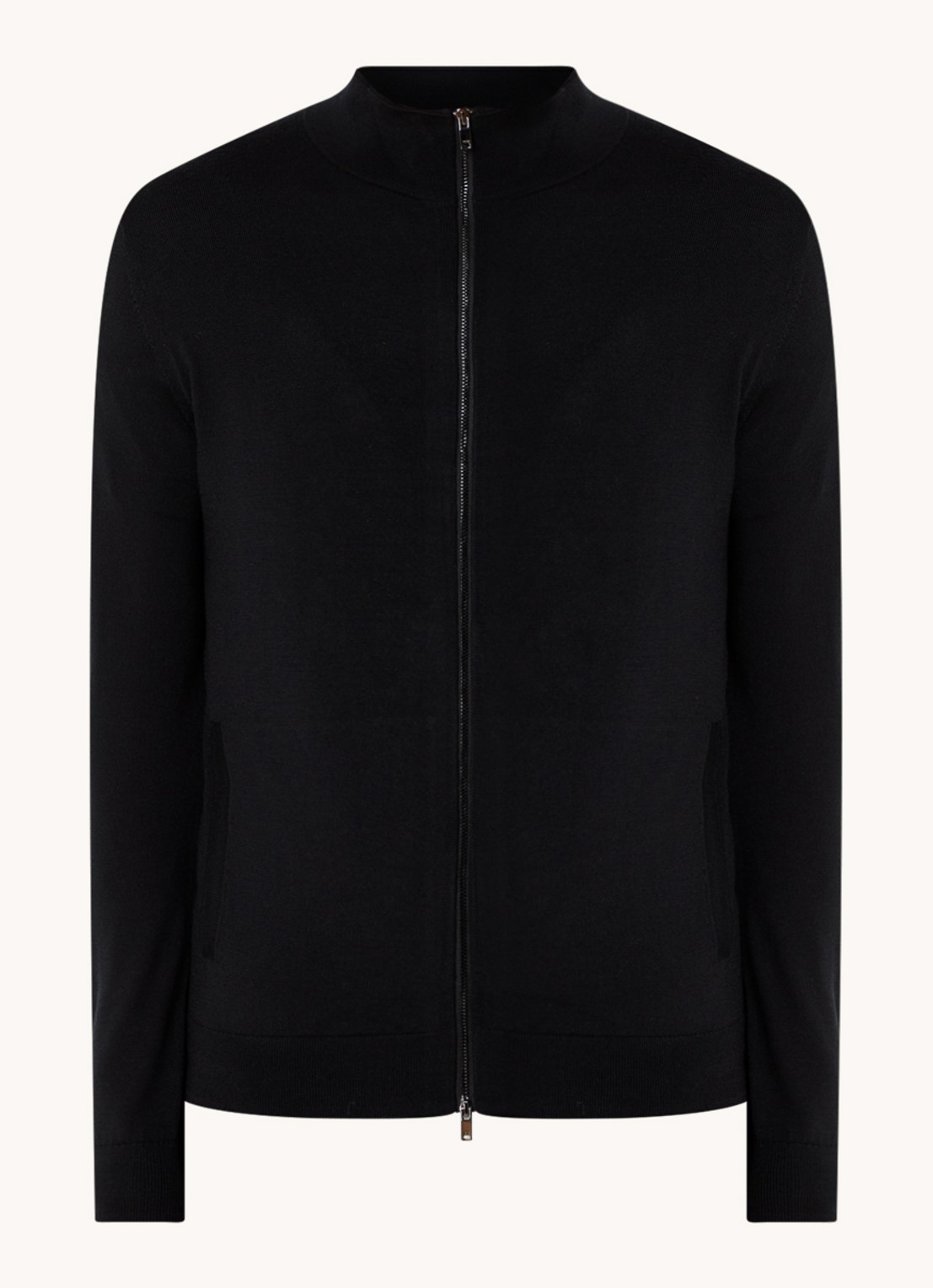 Reiss Hampshire fijngebreid vest van wol met steekzakken  - voorkant 4 zwart
