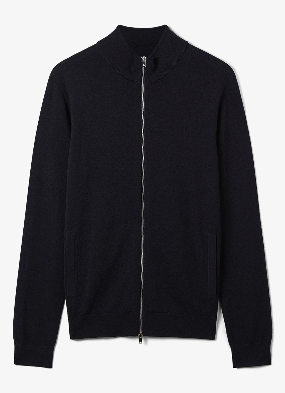 Reiss Hampshire fijngebreid vest van wol met steekzakken  - voorkant navy / blauw