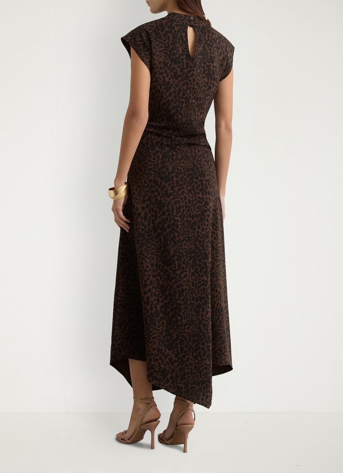 Reiss Harlie midi jurk met panterprint en split - achterkant 3 bruin