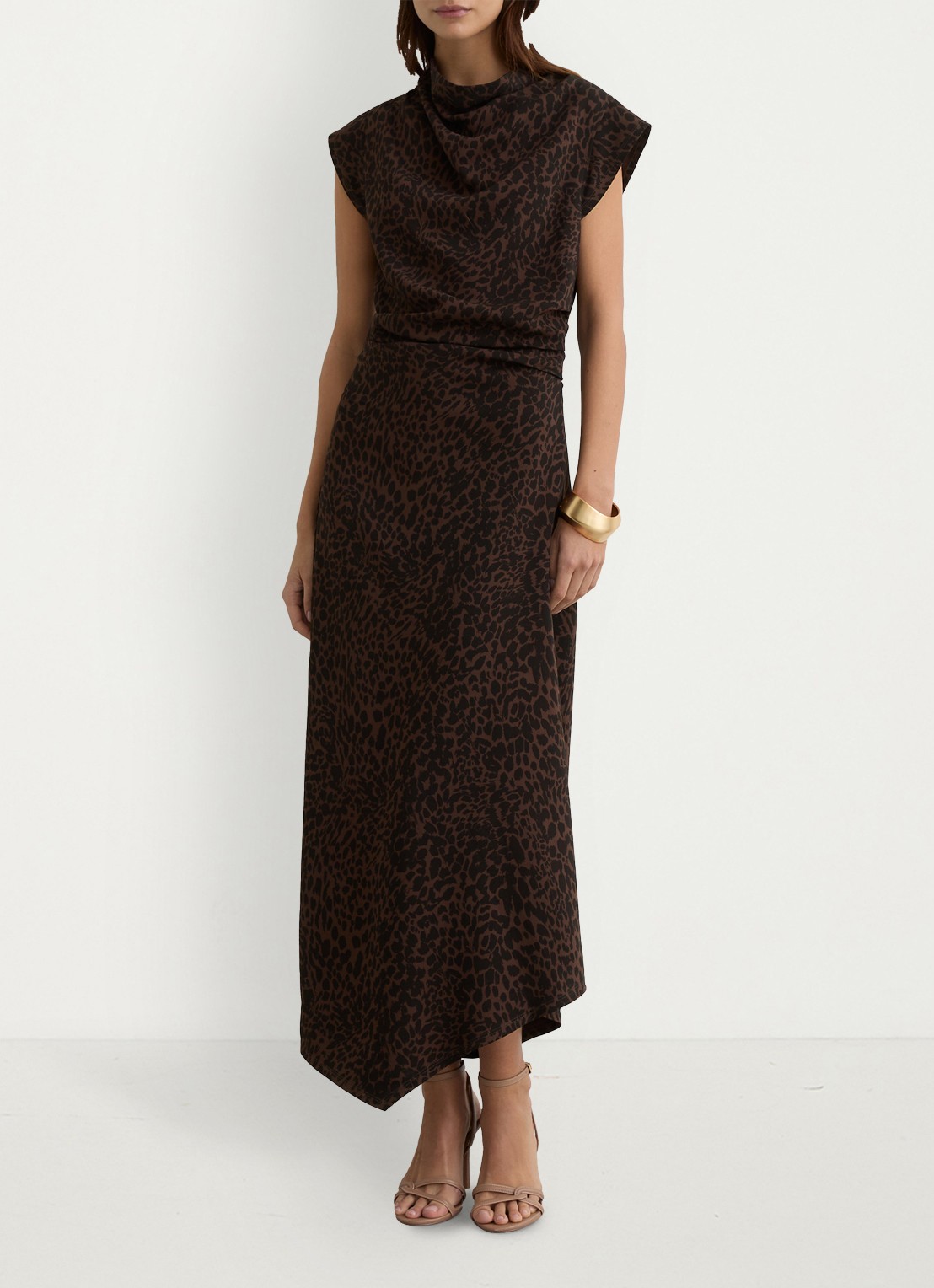 Reiss Harlie midi jurk met panterprint en split - detail 5 bruin