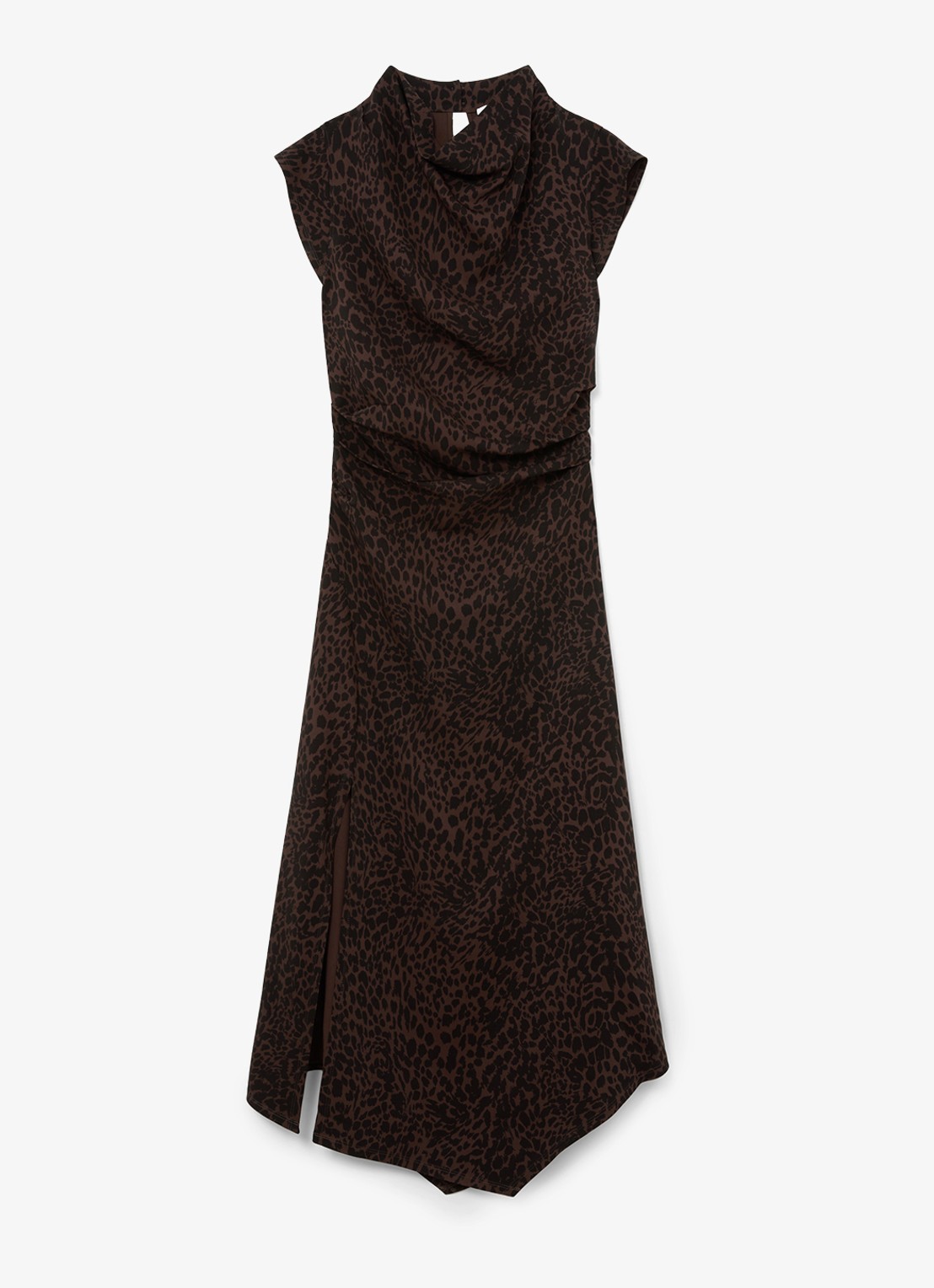 Reiss Harlie midi jurk met panterprint en split - voorkant bruin