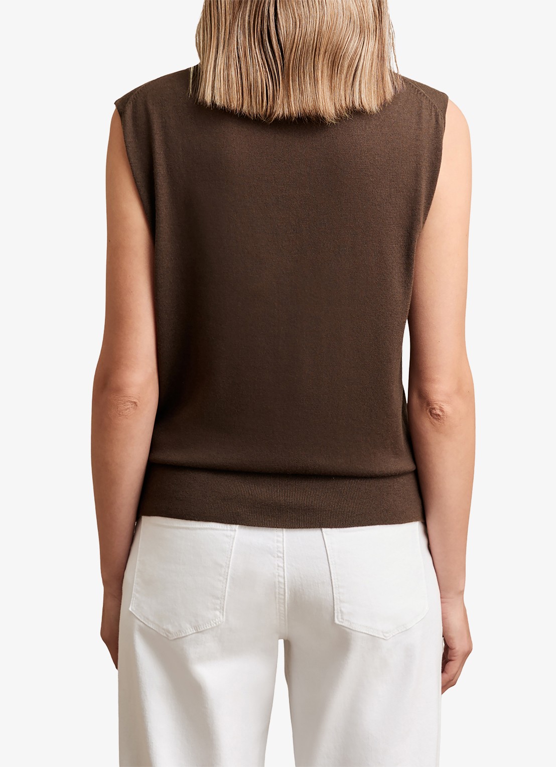 Reiss Harper mouwloze top van wol met col - achterkant 3 cognac