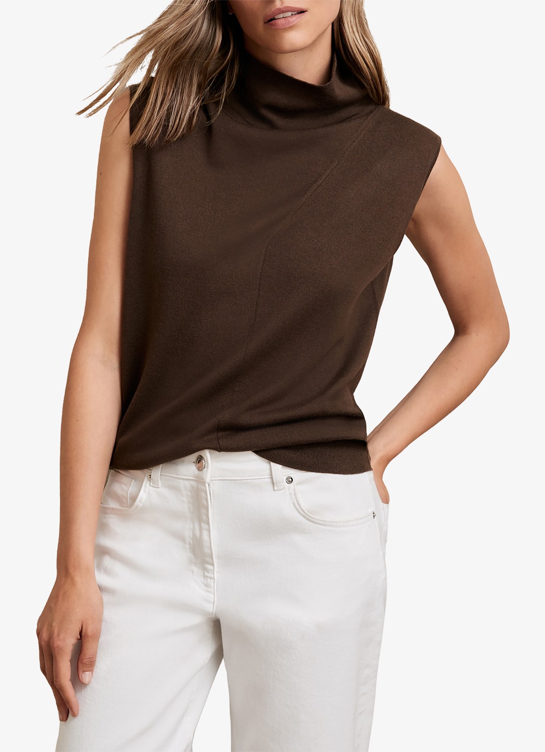 Reiss Harper mouwloze top van wol met col - detail 8 cognac