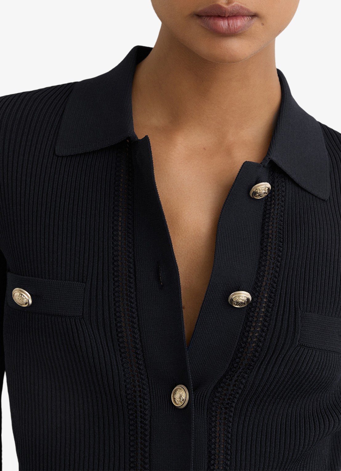 Reiss Harri fijngebreid vest met kraag - detail 3 donkerblauw