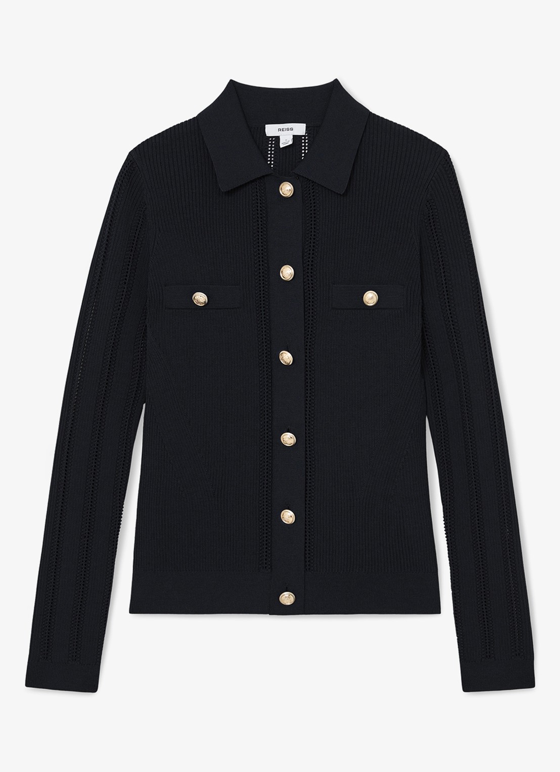Reiss Harri fijngebreid vest met kraag - voorkant 5 donkerblauw