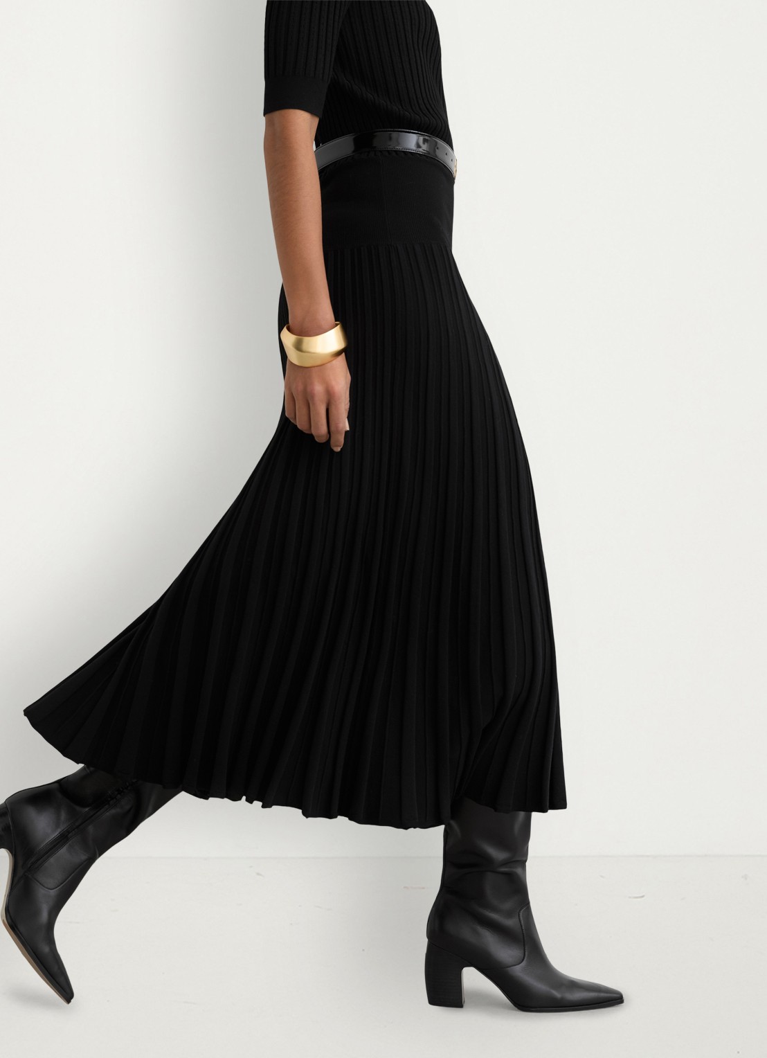 Reiss Harriet gebreide midi jurk met plooien - detail 4 black / zwart