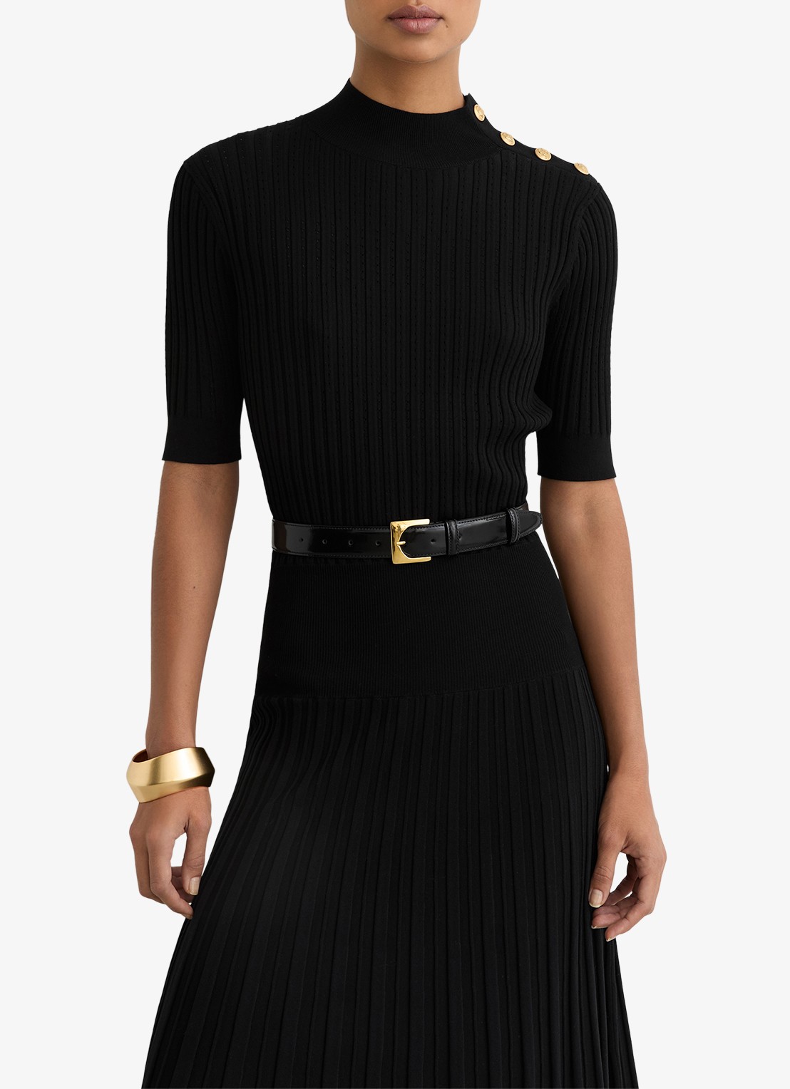 Reiss Harriet gebreide midi jurk met plooien - detail 5 black / zwart