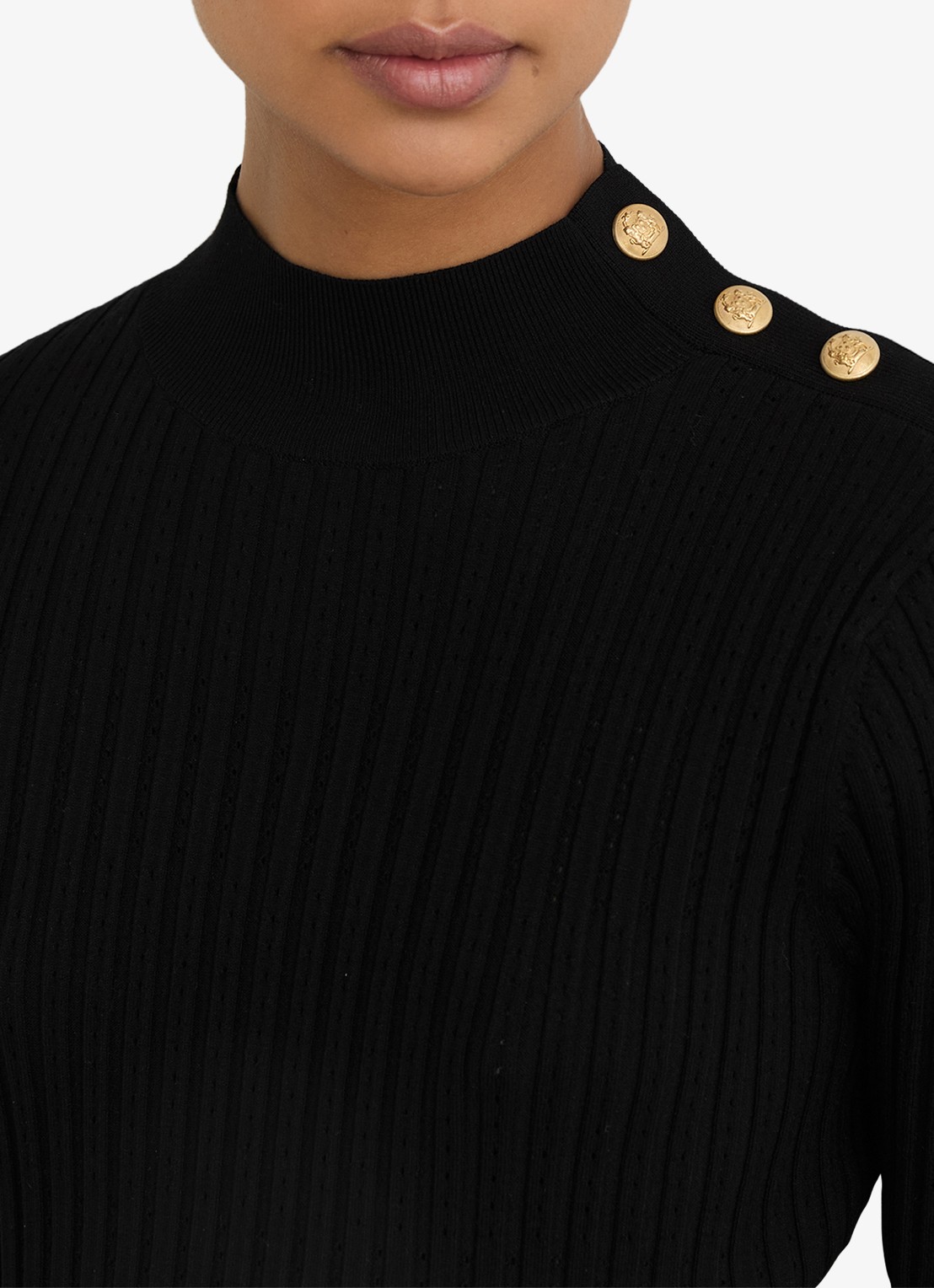 Reiss Harriet gebreide midi jurk met plooien - detail 6 black / zwart