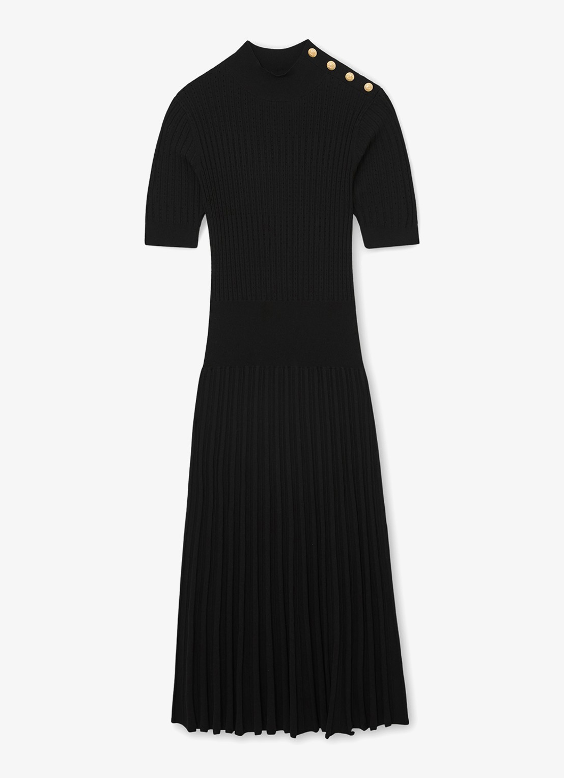Reiss Harriet gebreide midi jurk met plooien - voorkant black / zwart