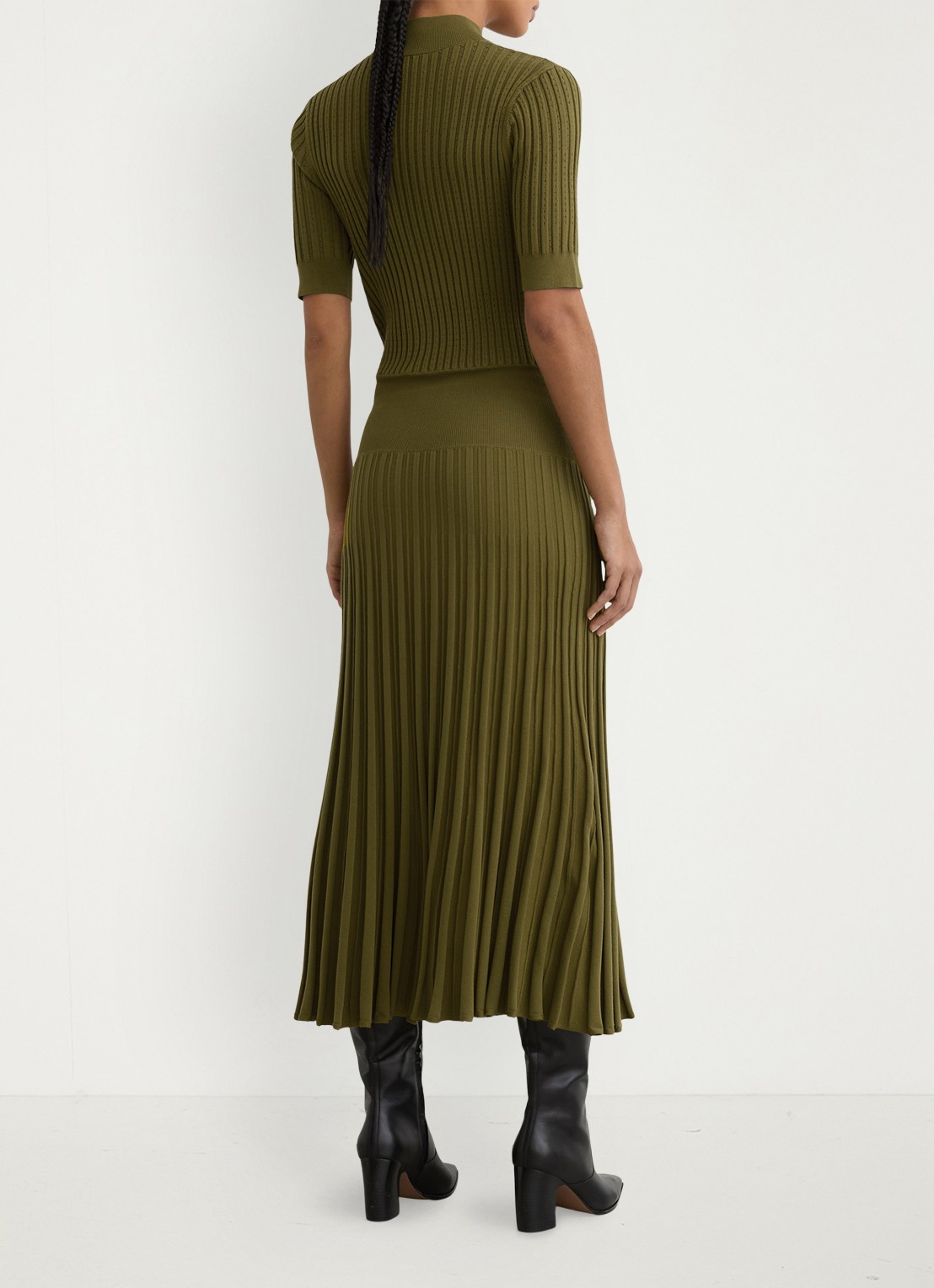 Reiss Harriet gebreide midi jurk met plooien - achterkant 2 groen