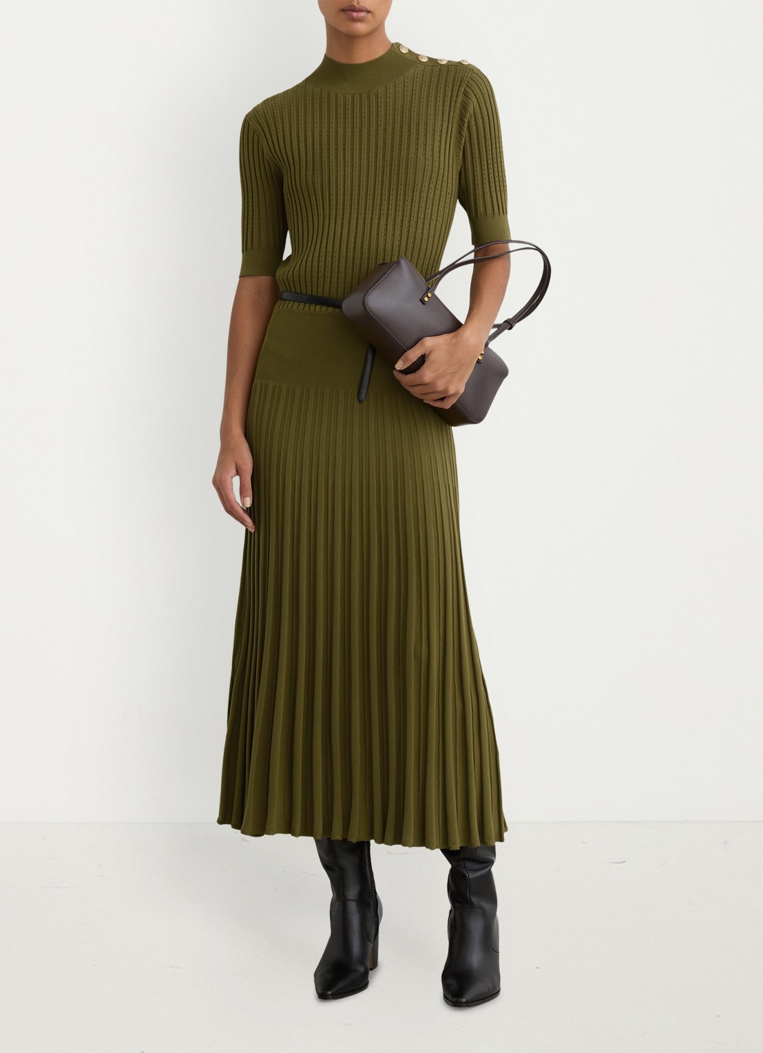 Reiss Harriet gebreide midi jurk met plooien - detail 3 groen