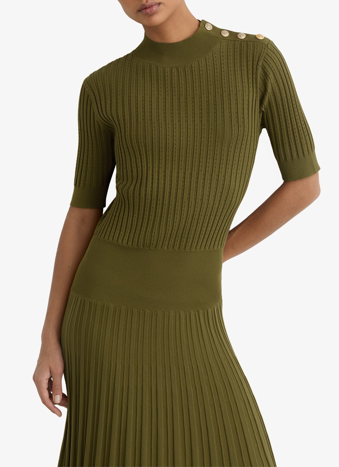 Reiss Harriet gebreide midi jurk met plooien - detail 4 groen