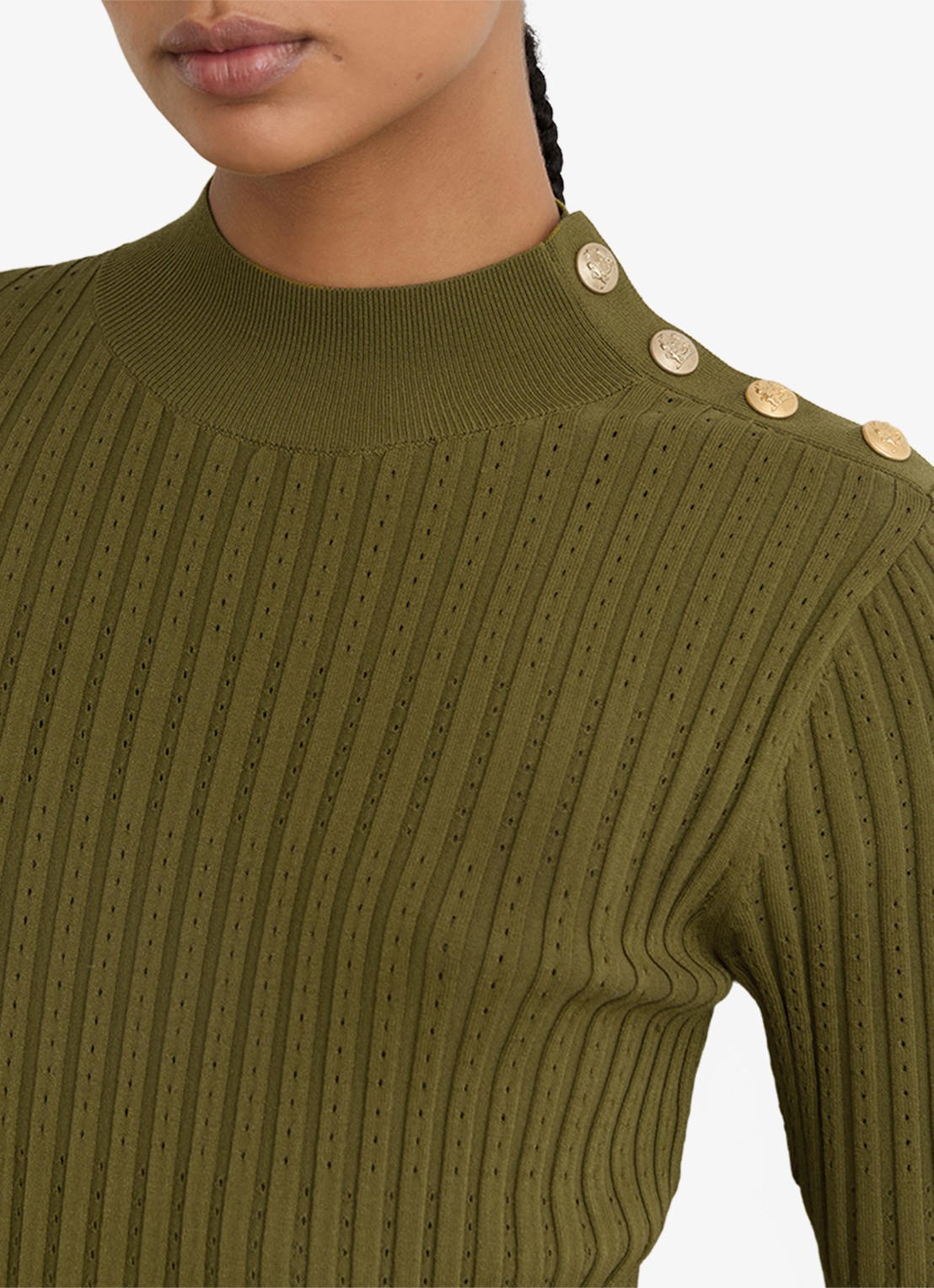Reiss Harriet gebreide midi jurk met plooien - detail 6 groen
