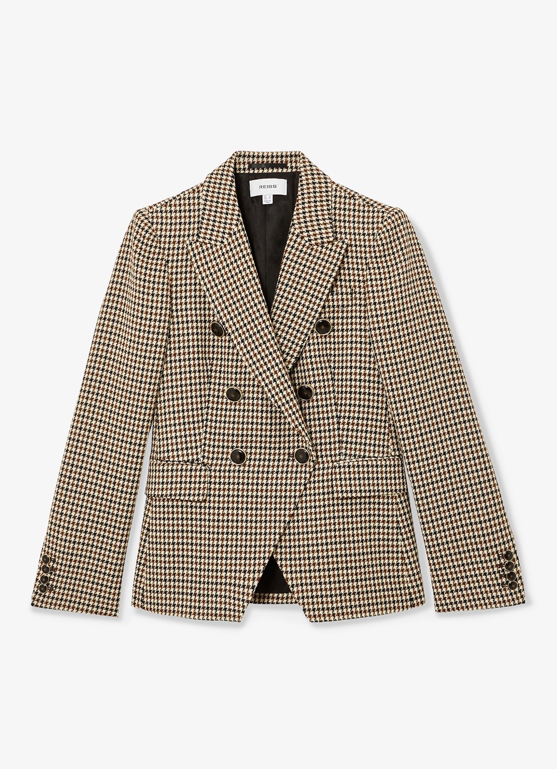 Reiss Hartley double-breasted blazer in wolblend met pied-de-poule dessin - voorkant 5 beige
