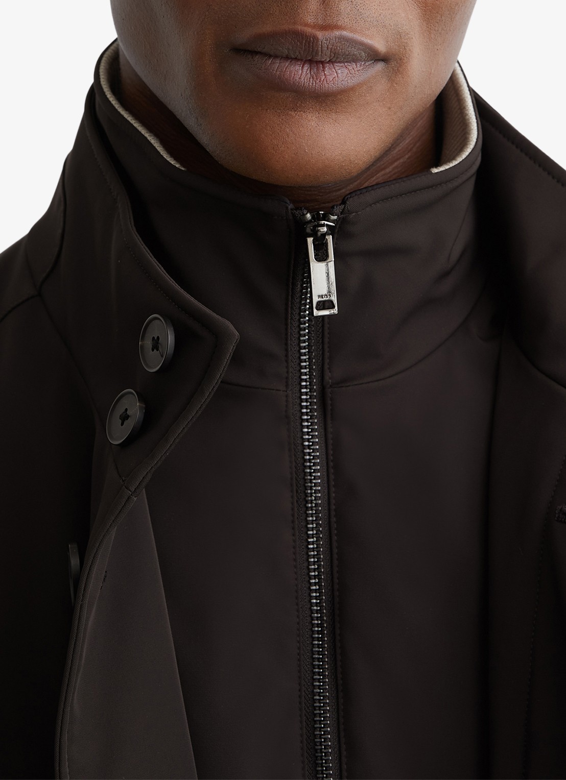 Reiss Haylen jas met uitneembare binnenjas  - detail 2 donkerbruin