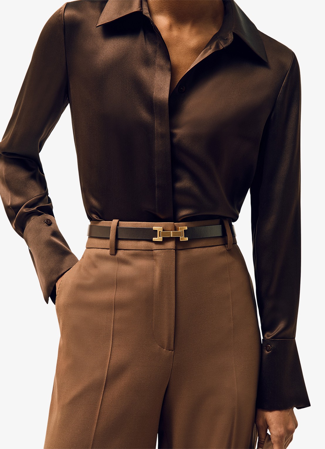 Reiss Hayley riem van leer - detail 3 chocoladebruin
