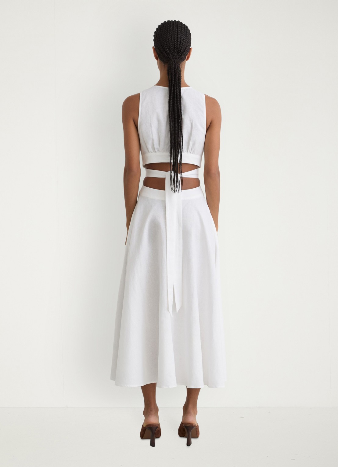 Reiss HAZEL Linen-Cotton Cut-Out Midi Dress - achterkant wit