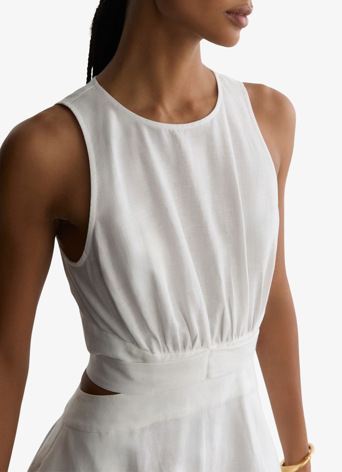 Reiss HAZEL Linen-Cotton Cut-Out Midi Dress - detail 4 wit
