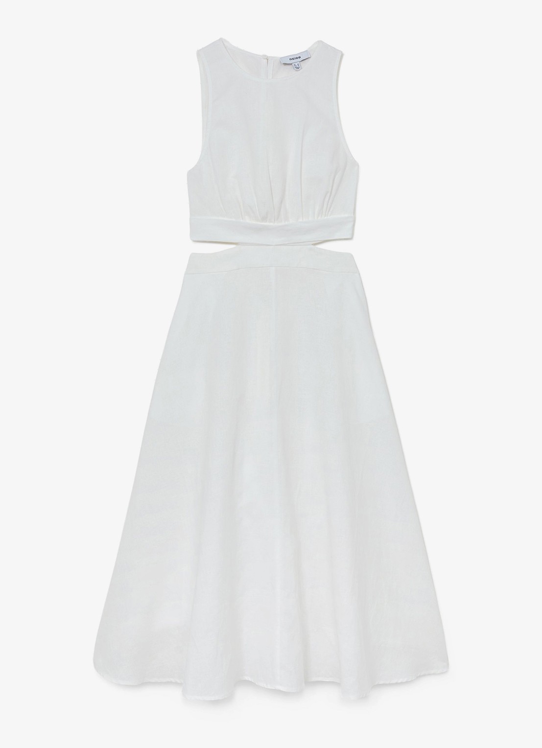 Reiss HAZEL Linen-Cotton Cut-Out Midi Dress - voorkant 6 wit