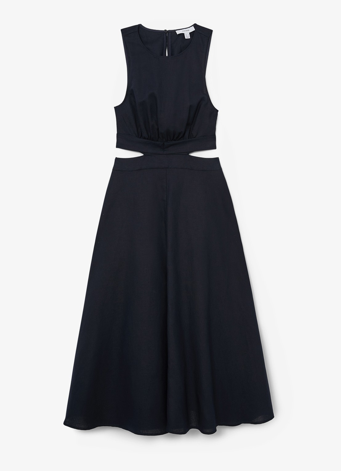 Reiss HAZEL Linen-Cotton Cut-Out Midi Dress - voorkant 5 donkerblauw