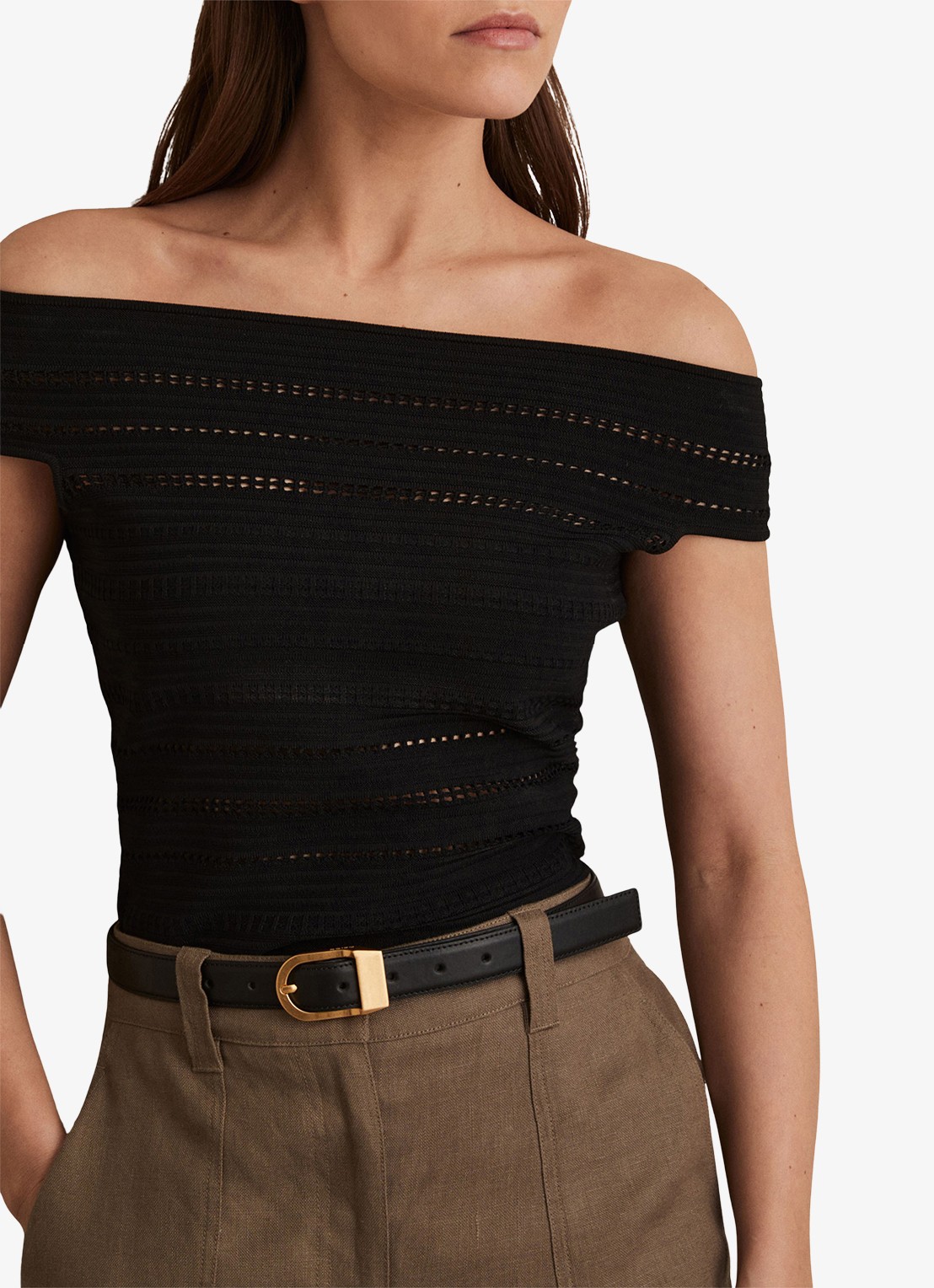 Reiss Hazel riem van leer - voorkant 3 black / zwart