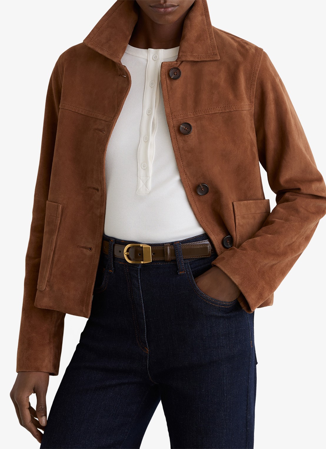Reiss Hazel riem van leer - voorkant 4 chocoladebruin