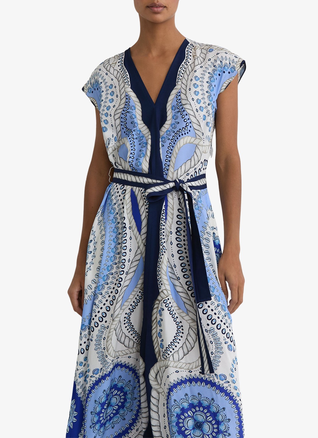Reiss Heidi midi jurk met grafische print - detail blauw
