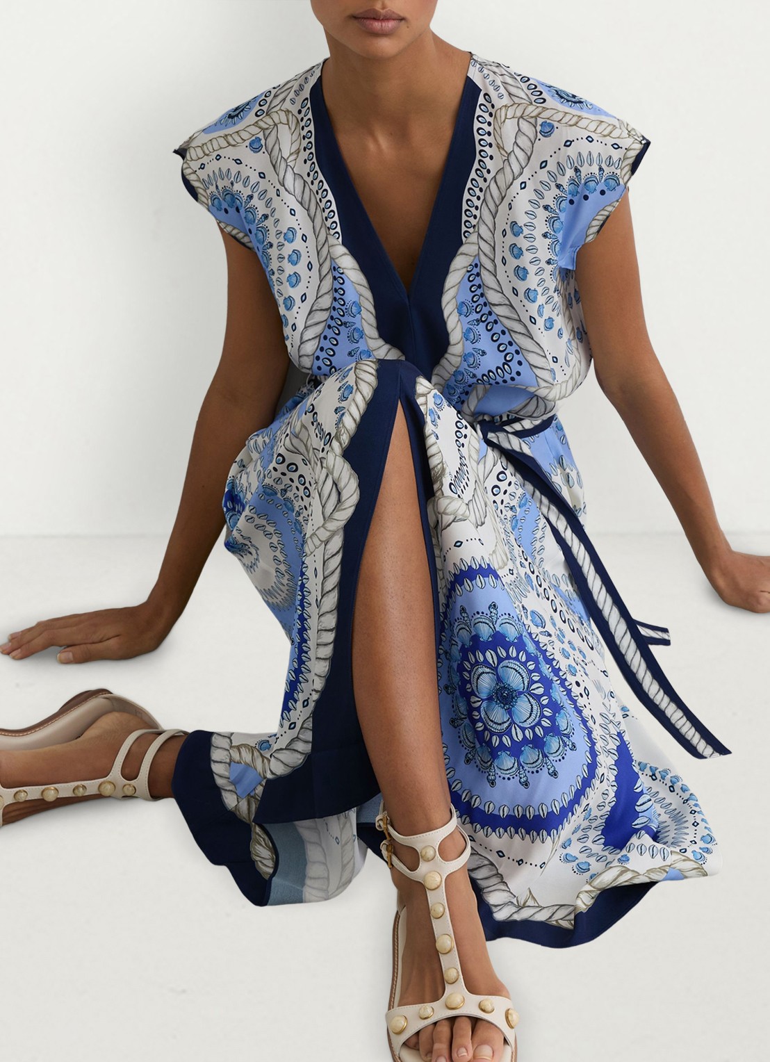 Reiss Heidi midi jurk met grafische print - detail 3 blauw