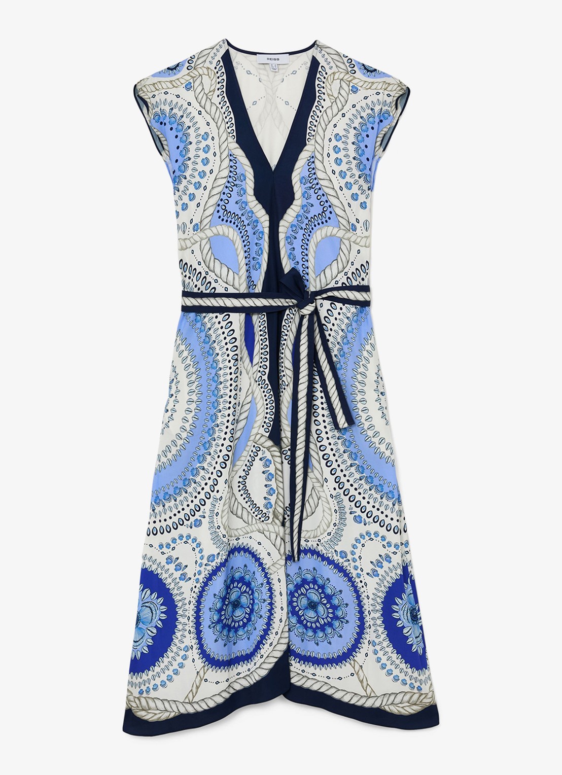 Reiss Heidi midi jurk met grafische print - voorkant 5 blauw