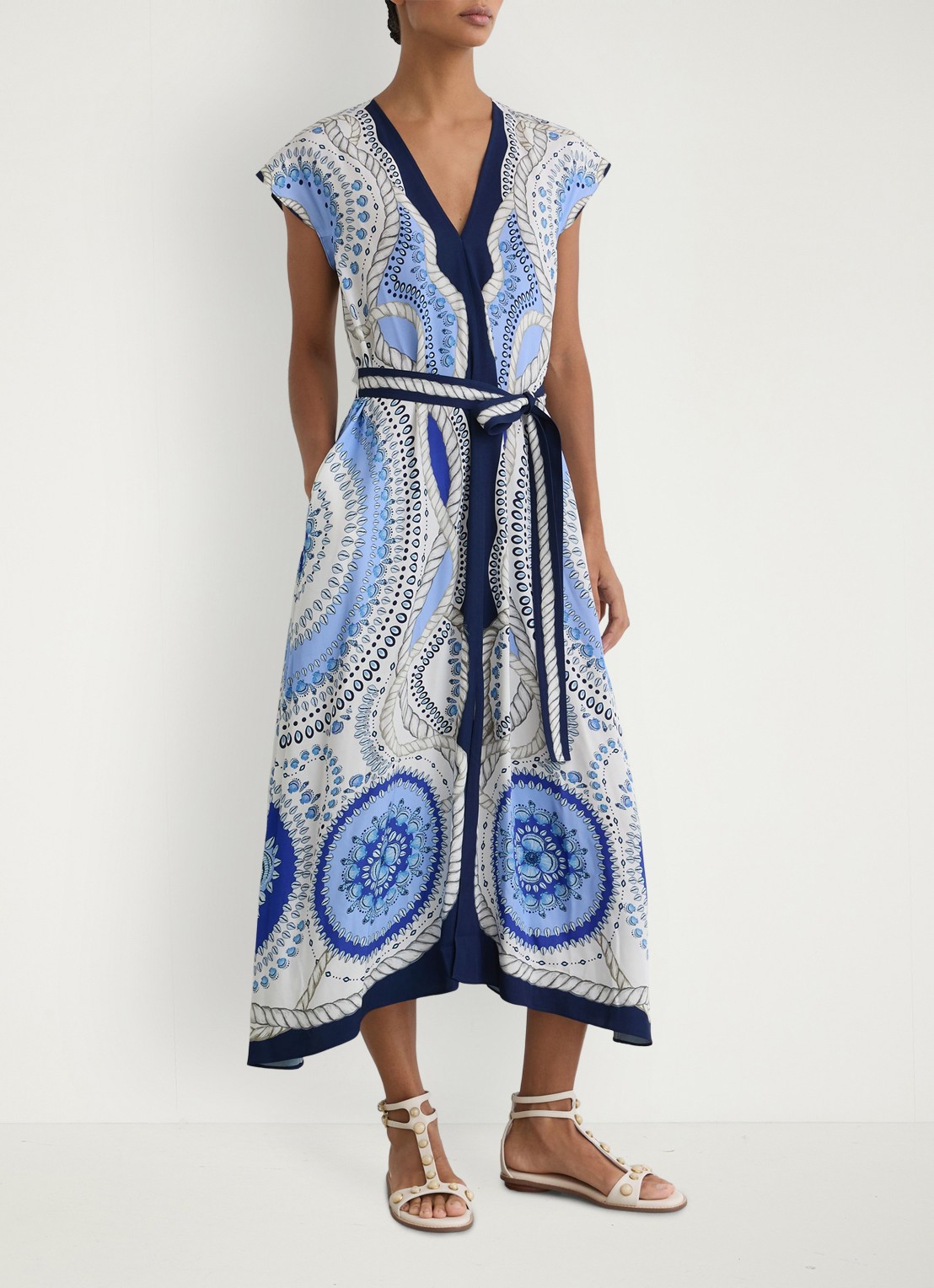 Reiss Heidi midi jurk met grafische print - voorkant 6 blauw